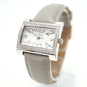 Anne Klein Silver Tone Womens Watch 30mm Rectangle Dial Gray Leather New Battery